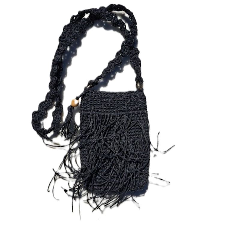 Crazy Girl's Black Raffia Mobile Phone Bag Crazy Girl's Black Raffia Mobile Phone Bag - Image 1
