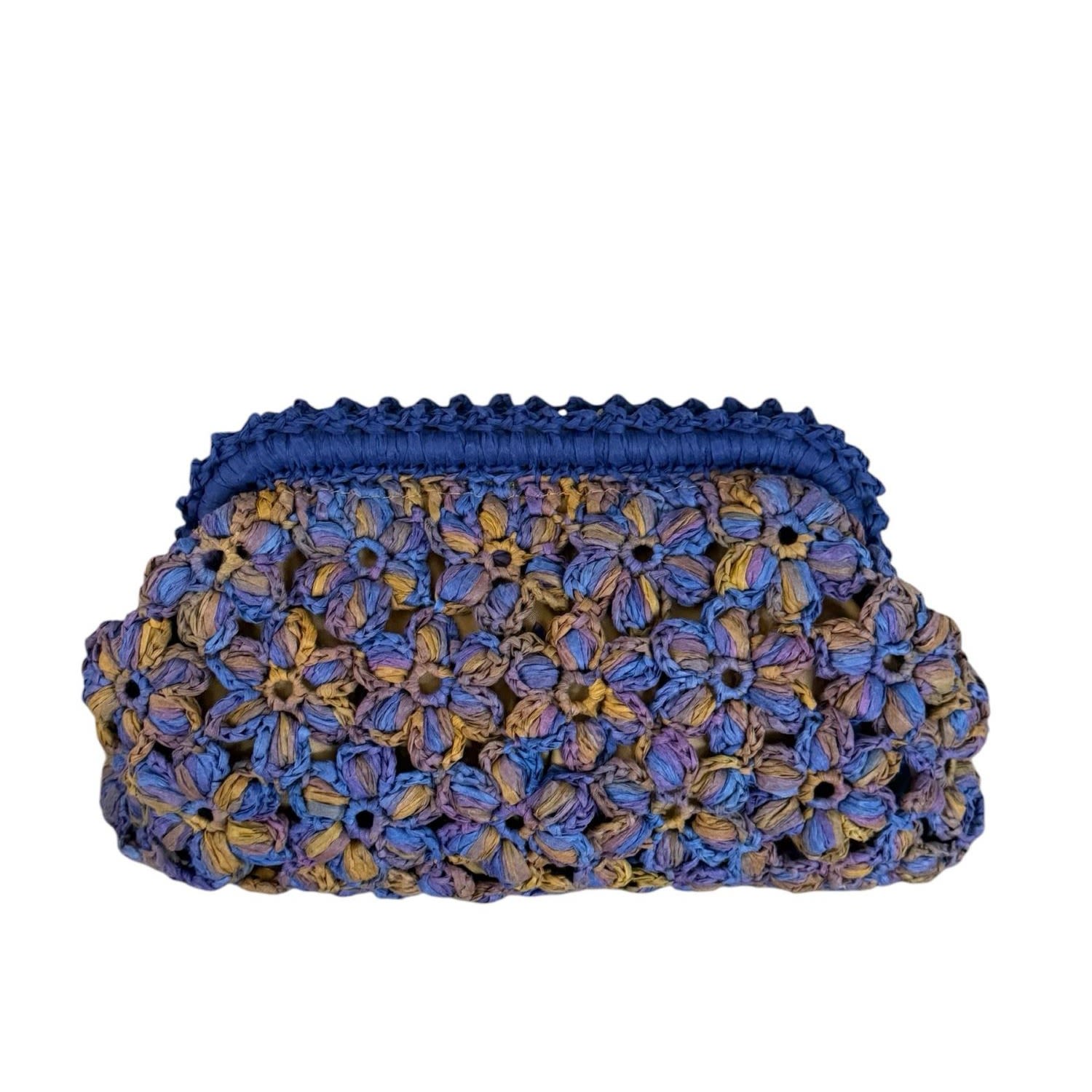 Handmade Floral Motif Raffia Clutch – Purple Bloom Edition Handmade Floral Motif Raffia Clutch – Purple Bloom Edition - Image 1