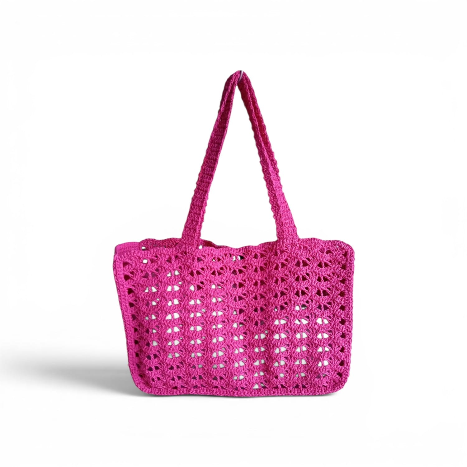 ser__n_pembe_1 Handmade Fuchsia Crochet Tote Bag – Large Shoulder Bag - Image 1