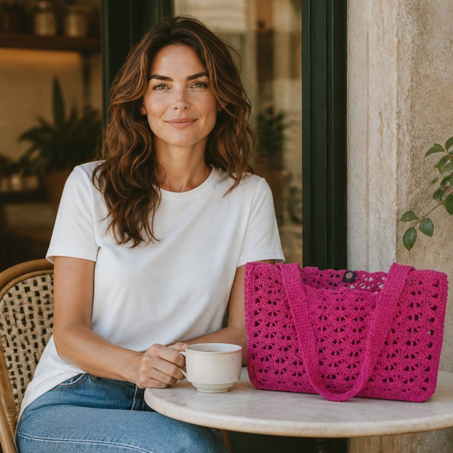Handmade Fuchsia Crochet Tote Bag – Large Shoulder Bag - Image 2